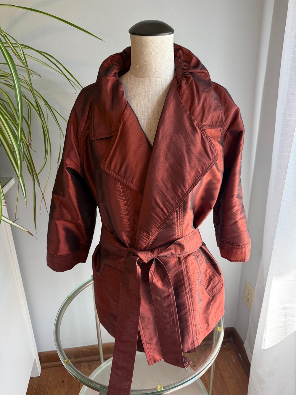 Chicos metallic Rust Satin Belted Wrap Jacket
